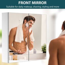 HOMCOM Bathroom Mirror Cabinet, Stainless Steel Wall Mounted Storage in Silver - thumbnail 4