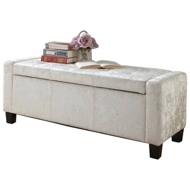 FORGEVIO Ottoman Seat Bench soft Silver Crushed Velvet storage bedding box - image 1