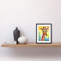 "Artery8 Wall Art Print Giraffe With Multicolour Pattern Folk Art Watercolour Painting Artwork Framed 9X7 Inch in Black - Size: W7"" x H9""" - thumbnail 2