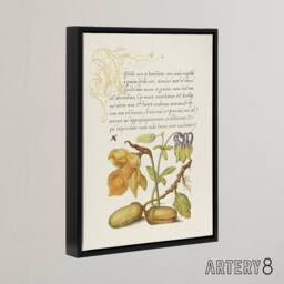 "Artery8 Daffodil Flower & Oak Acorns Calligraphy Framed Canvas Wall Art in Beige - Size: W24"" x H32""" - thumbnail 2