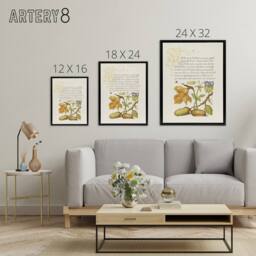 "Artery8 Daffodil Flower & Oak Acorns Calligraphy Framed Canvas Wall Art in Beige - Size: W24"" x H32""" - thumbnail 4