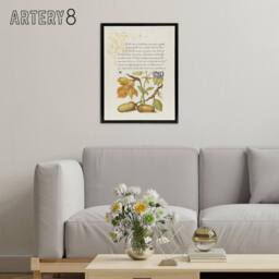 "Artery8 Daffodil Flower & Oak Acorns Calligraphy Framed Canvas Wall Art in Beige - Size: W24"" x H32""" - thumbnail 3