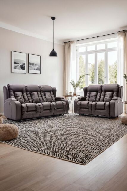 More4Homes Caesar Manual Recliner Bonded Leather 2+3 Seater Sofa Set in Brown - image 1