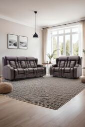 More4Homes Caesar Manual Recliner Bonded Leather 2+3 Seater Sofa Set in Brown - thumbnail 1