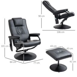 HOMCOM Massage Recliner Chair Cushioned Ottoman 10 Point Vibration in Black - thumbnail 3