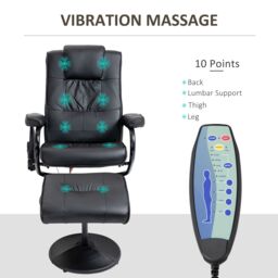 HOMCOM Massage Recliner Chair Cushioned Ottoman 10 Point Vibration in Black - thumbnail 4