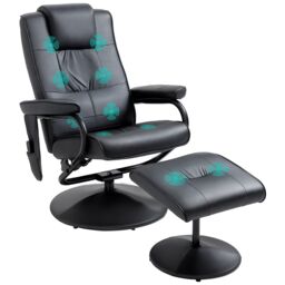 HOMCOM Massage Recliner Chair Cushioned Ottoman 10 Point Vibration in Black - thumbnail 2