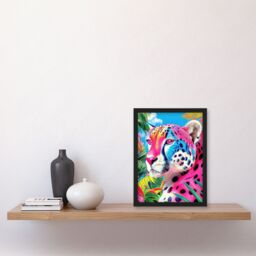 "Artery8 Cheetah Jungle Plants Colourful Animal Portrait Framed Art Print in Pink - Size: W12"" x H16""" - thumbnail 4