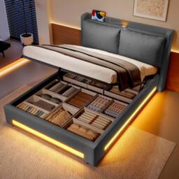 Matteo Modern Upholstered Super King Bed - Dark Grey Hemp Fabric