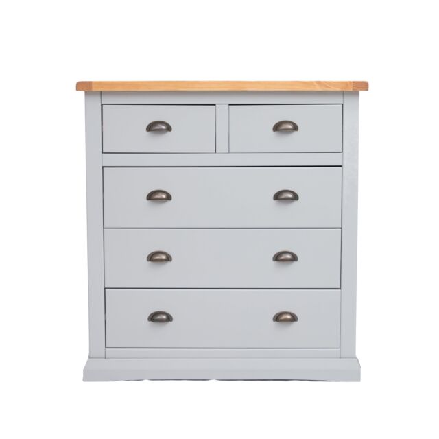 Cabinet Bits Loreo 5 Drawer Chest of Drawers Brass Cup Handle in Light Grey - image 1