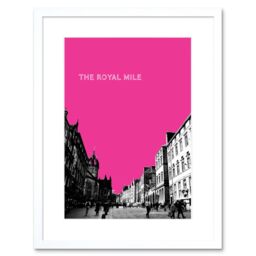 "Artery8 Wall Art Print Royal Mile Edinburgh Scotland Famous Street Pink Framed Art in White - Size: W7"" x H9""" - thumbnail 1