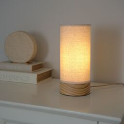 ValueLights Elsa Pair of Natural Wooden Compact Table Lamps in Beige
