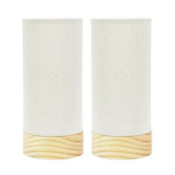 ValueLights Elsa Pair of Natural Wooden Compact Table Lamps in Beige - thumbnail 2