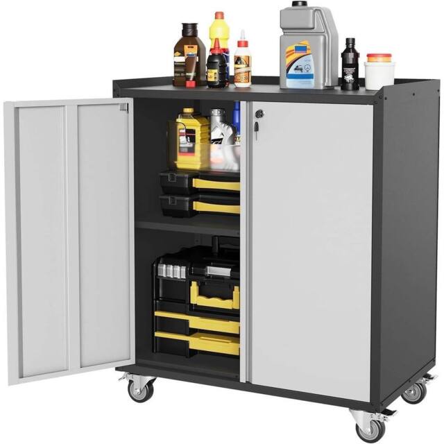 Havendro Lockable Metal Storage Cabinet Shelves Garage Office School in Silver - image 1