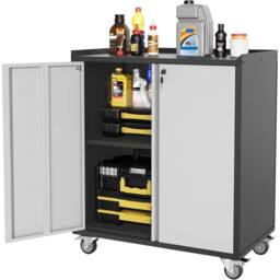 Havendro Lockable Metal Storage Cabinet Shelves Garage Office School in Silver - thumbnail 1