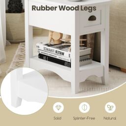 Gymax Retro Side Table Nightstand End Table With 1 Drawer & Solid Wood Legs in White - thumbnail 5