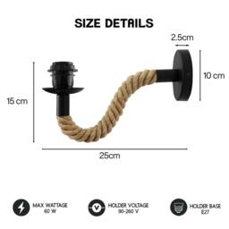 SPETLEK Retro Vintage Industrial Wall Light Metal Rope Sconce Bedroom in Brown - thumbnail 2