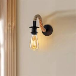 SPETLEK Retro Vintage Industrial Wall Light Metal Rope Sconce Bedroom in Brown