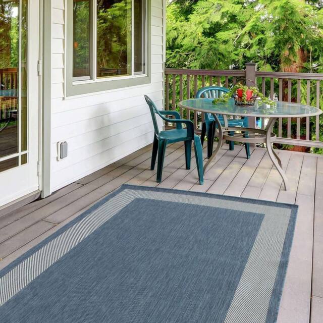 THE RUGS Outdoor Indoor Blue Bordered Rug Weatherproof Jet Washable - Size: 120 cm x 170 cm - image 1