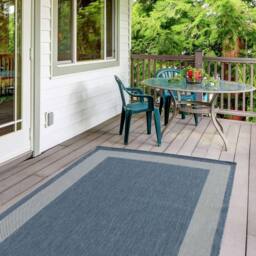 THE RUGS Outdoor Indoor Blue Bordered Rug Weatherproof Jet Washable - Size: 120 cm x 170 cm