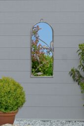 "MirrorOutlet Concrete Colour Metal Frame Arched Garden Mirror 25"" x 9"" 64 x 24CM in Grey - Size: 1 Pack"