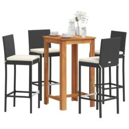 Berkfield Home Beautiful 5 Piece Garden Bar Set Black Solid Wood Acacia & Poly - thumbnail 2