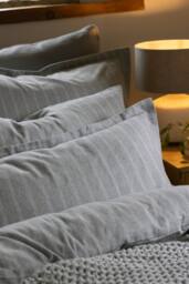 CHRISTY Flannel Stripe 100% Super Soft Brushed Cotton Duvet Sets in Grey - Size: Double - thumbnail 3