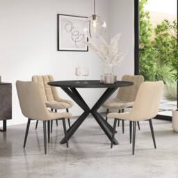 More4Homes Calne Concrete Ceramic Round Dining Table & 6 Nova Velvet Chairs in Beige - thumbnail 1