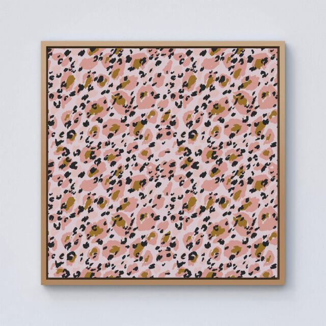 "Warren Reed - Designer Hand Drawn Pink Leopard Print Framed Canvas in Light Brown - Size: W30"" x H30""" - image 1