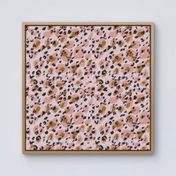 "Warren Reed - Designer Hand Drawn Pink Leopard Print Framed Canvas in Light Brown - Size: W30"" x H30""" - thumbnail 1