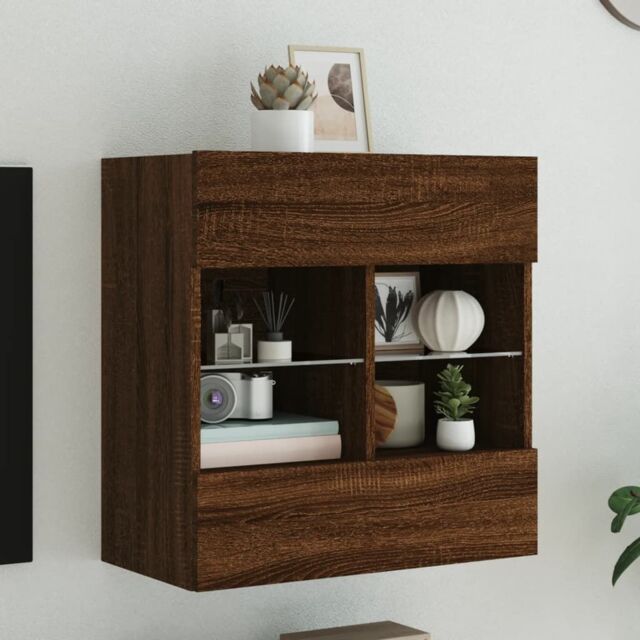 Berkfield Home TV Wall Cabinet with LED Lights Brown Oak 58.5x30x60.5 cm - image 1