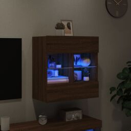 Berkfield Home TV Wall Cabinet with LED Lights Brown Oak 58.5x30x60.5 cm - thumbnail 4
