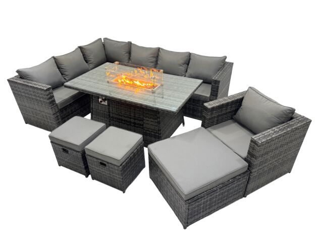 Fimous Rattan Garden Furniture Dining Set 10-seater with 3 Stool in Dark Grey - image 1