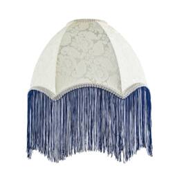 Happy Homewares Cream Floral Victorian Velvet Shade with Coloured & White Tassels in Blue - Size: 12 inches