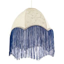 Happy Homewares Cream Floral Victorian Velvet Shade with Coloured & White Tassels in Blue - Size: 12 inches - thumbnail 5