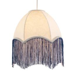 Happy Homewares Cream Floral Victorian Velvet Shade with Coloured & White Tassels in Blue - Size: 12 inches - thumbnail 2