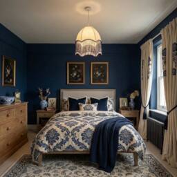 Happy Homewares Cream Floral Victorian Velvet Shade with Coloured & White Tassels in Blue - Size: 12 inches - thumbnail 6
