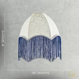 Happy Homewares Cream Floral Victorian Velvet Shade with Coloured & White Tassels in Blue - Size: 12 inches - thumbnail 7