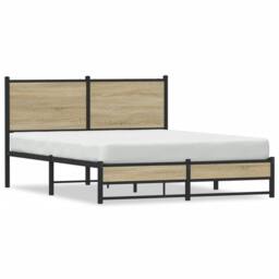 Berkfield Home Metal Bed Frame without Mattress Sonoma Oak 140x200 cm in Brown - thumbnail 1