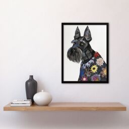 "Artery8 Scottish Terrier Floral Coat Dog Lover Portrait Framed Wall Art in Black - Size: W12"" x H16""" - thumbnail 4