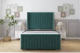 "Comfort Beds Chester Plush Bed Frame - 50"" Upholstered Wingback Headboard in Emerald - Size: Single" - thumbnail 2