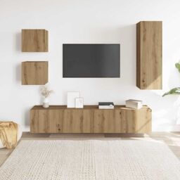 Berkfield Home 5 Piece TV Cabinet Set Wall-mounted Artisan Oak Engineered Wood in Brown - thumbnail 3