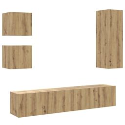 Berkfield Home 5 Piece TV Cabinet Set Wall-mounted Artisan Oak Engineered Wood in Brown - thumbnail 2