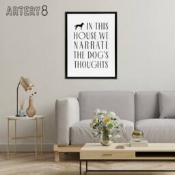 "Artery8 In This House We Narrate Dog Thoughts Funny Black Framed Canvas Art in White - Size: W12"" x H16""" - thumbnail 3