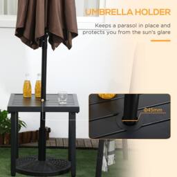 OUTSUNNY Garden Side Table Coffee Table with Umbrella Hole for Patio Balcony in Black - thumbnail 4