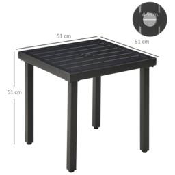 OUTSUNNY Garden Side Table Coffee Table with Umbrella Hole for Patio Balcony in Black - thumbnail 3