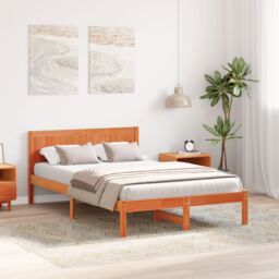 Berkfield Home Wax Brown Bed Frame Wax brown Solid Pine Wood 140 x 190 cm in Beige - thumbnail 5