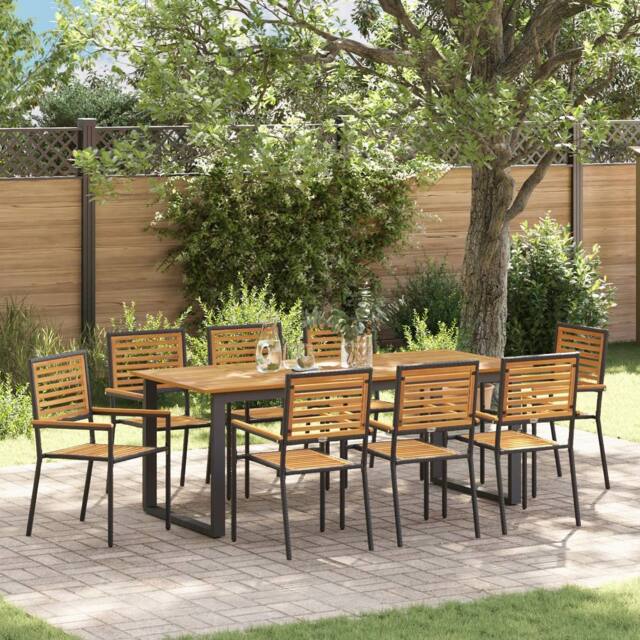 Berkfield Home 9 Piece Garden Dining Set Black Poly Rattan Acacia - image 1