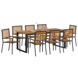 Berkfield Home 9 Piece Garden Dining Set Black Poly Rattan Acacia - thumbnail 3