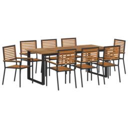 Berkfield Home 9 Piece Garden Dining Set Black Poly Rattan Acacia - thumbnail 2